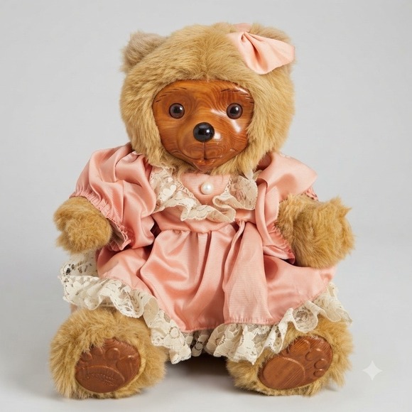 Applause Other - Vtg Robert Raike 1986 "Penelope" Wood Face Bear  Teddy Bear Lace Dress Wood Face